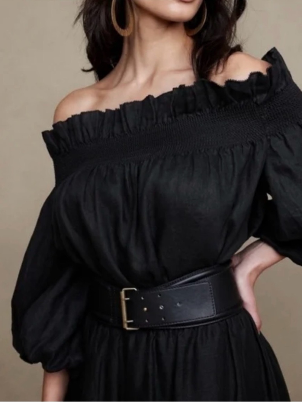 Banana Republic Bria Black Smocked Off The Shoulder Linen Top Women’s Sz XS~NWT
